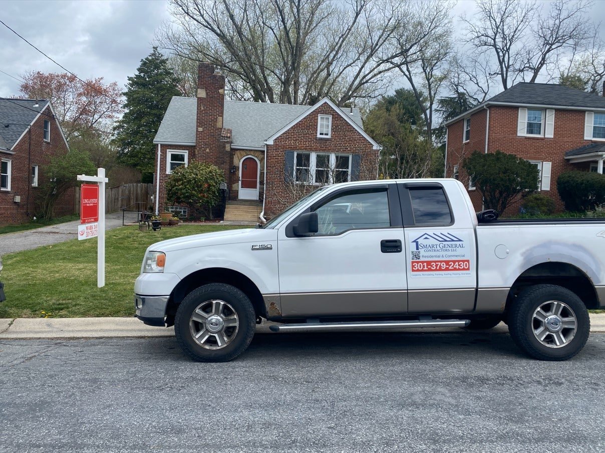 Smart General Contractors company vehicle arriving at a residential project in Maryland